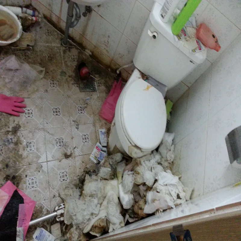 변기와 바닥 청소 전